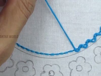 It's so Beautiful! Simple buttonhole stitch flower hand embroidery neckline design tutorial
