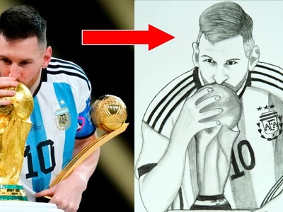 Lionel Messi kissing world cup trophy 2022 | How To Draw Lionel Messi with world cup Step By Step