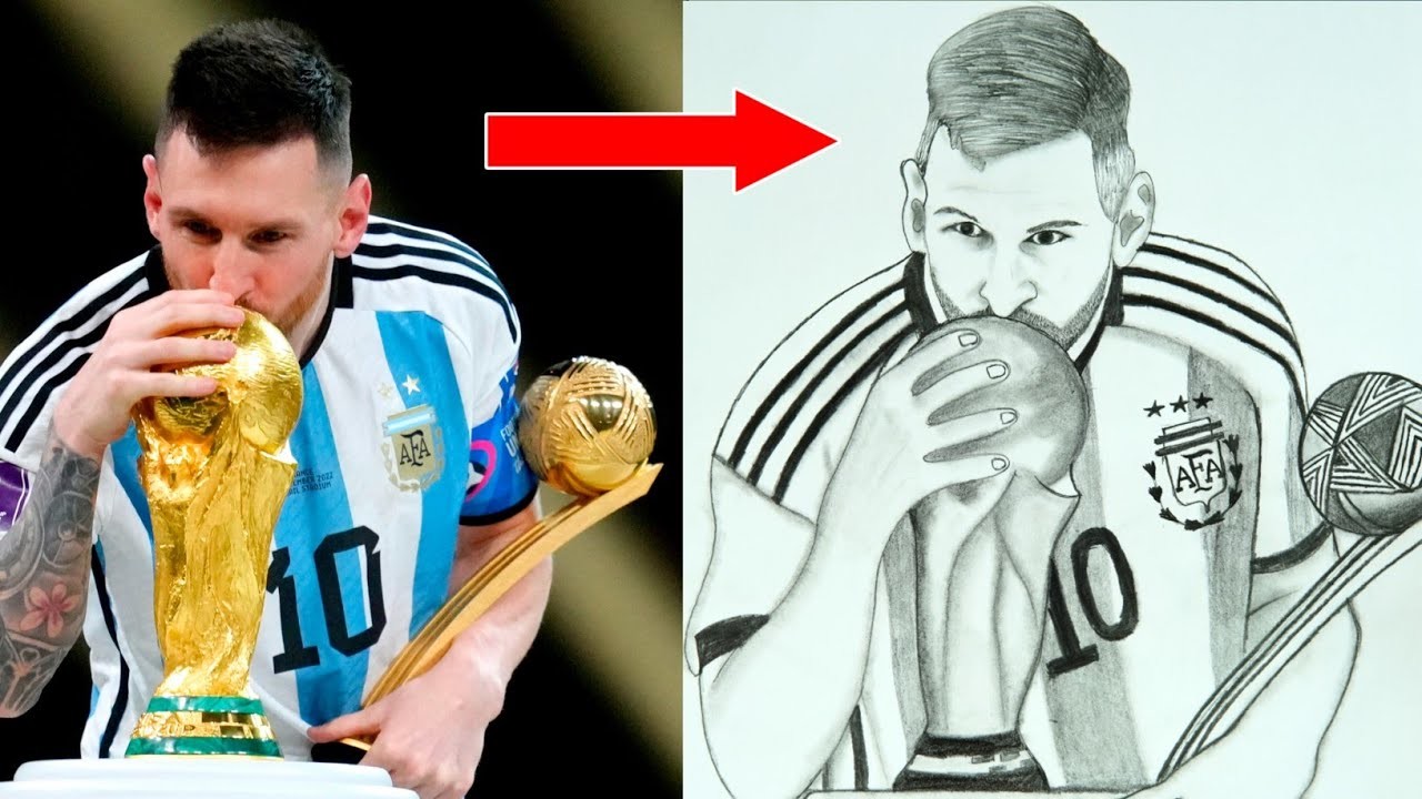 Lionel Messi Kissing World Cup Trophy 2022 How To Draw Lionel Messi With World Cup Step By Step