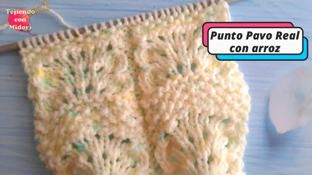 Puntada Pavo real con arroz para suéter a dos agujas