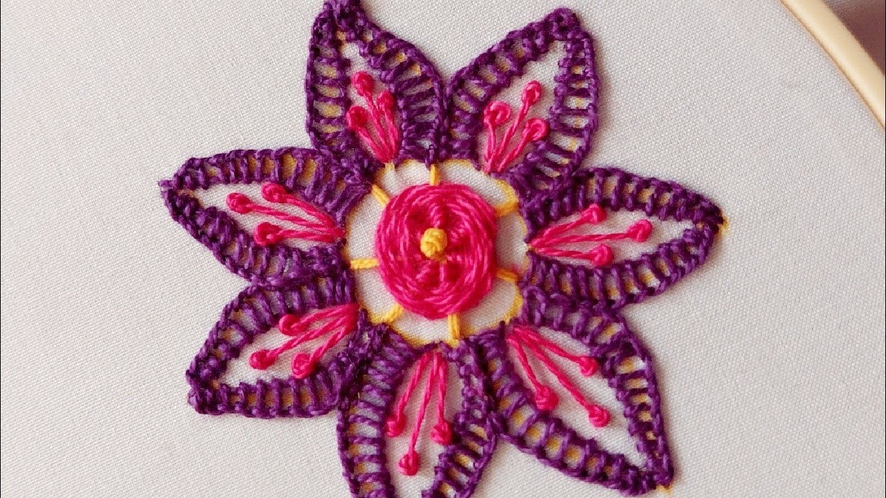 Super hand embroidery flower with easy method |Simple embroidery flower| #embroideryworld
