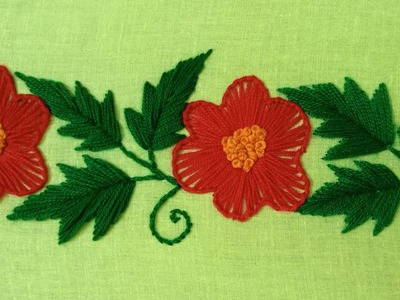 Viral Border line Hand embroidery.Maple Leaf embroidery.Flower sewing on Orna,Shawl,Baby Frock,Kamiz