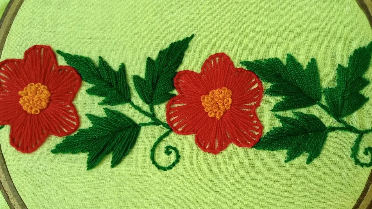 Viral Border line Hand embroidery.Maple Leaf embroidery.Flower sewing on Orna,Shawl,Baby Frock,Kamiz