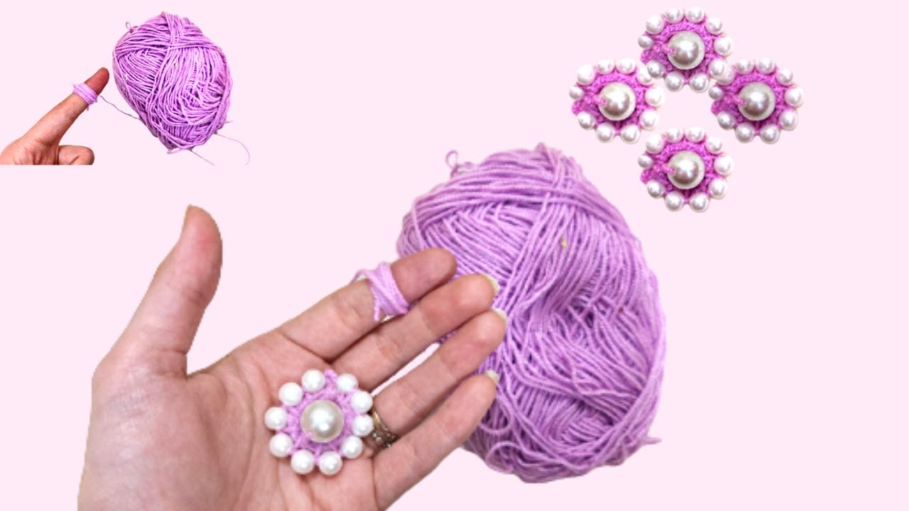 Woolen flower craft idea with pearl.AMAZING trick with finger.hand embroidery design