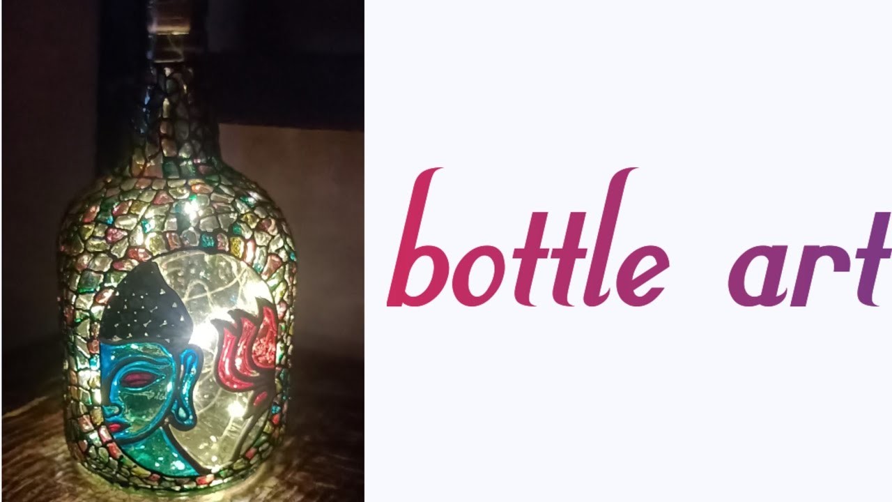 Bottle painting with glass colour.bottle art.bottle paint and