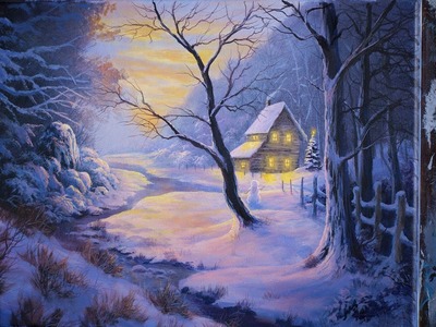 Christmas Cabin - Landscape Painting