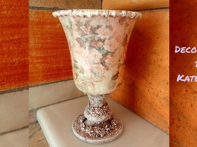 Decoupage and crackle on vase with vintage style
