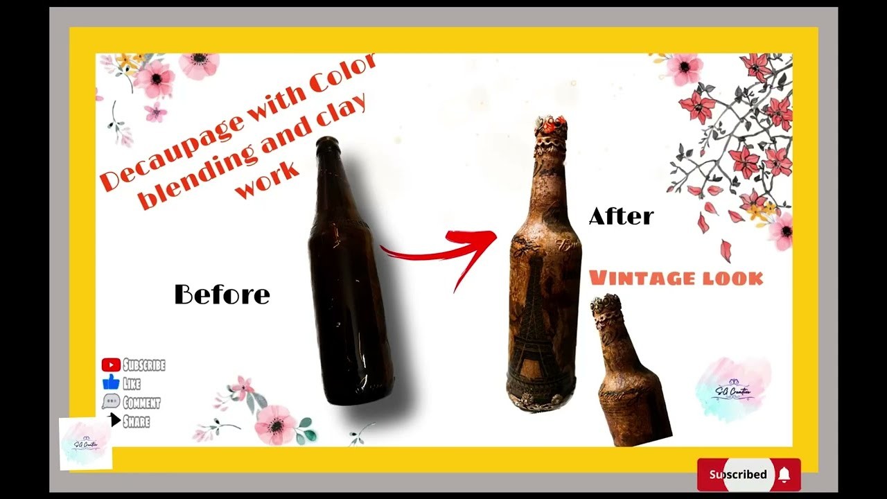 DECOUPAGE ON BOTTLE FOR BEGINNERS | decoupage | Wine Bottle craft | Bottle craft idea | clay craft