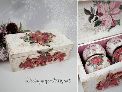 Decoupage : table rings with poinsettia (star of Bethlehem) in a box  #itdcollection #decoupage . 
