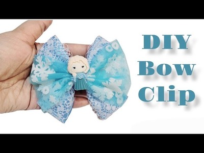 DIY Bow Clip Using Satin Ribbon ,Lace And Tulle Frozen Elsa Hair Accessories How To Make Easy Bow