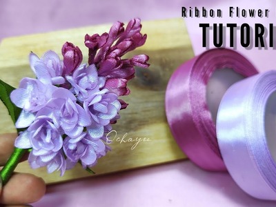DIY.how to make satin ribbon flower easy.lilac flower brooch