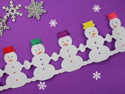 Easy decorative paper chain for Xmas | How to make a paper garland Snowman | DIY Paper cutting easy