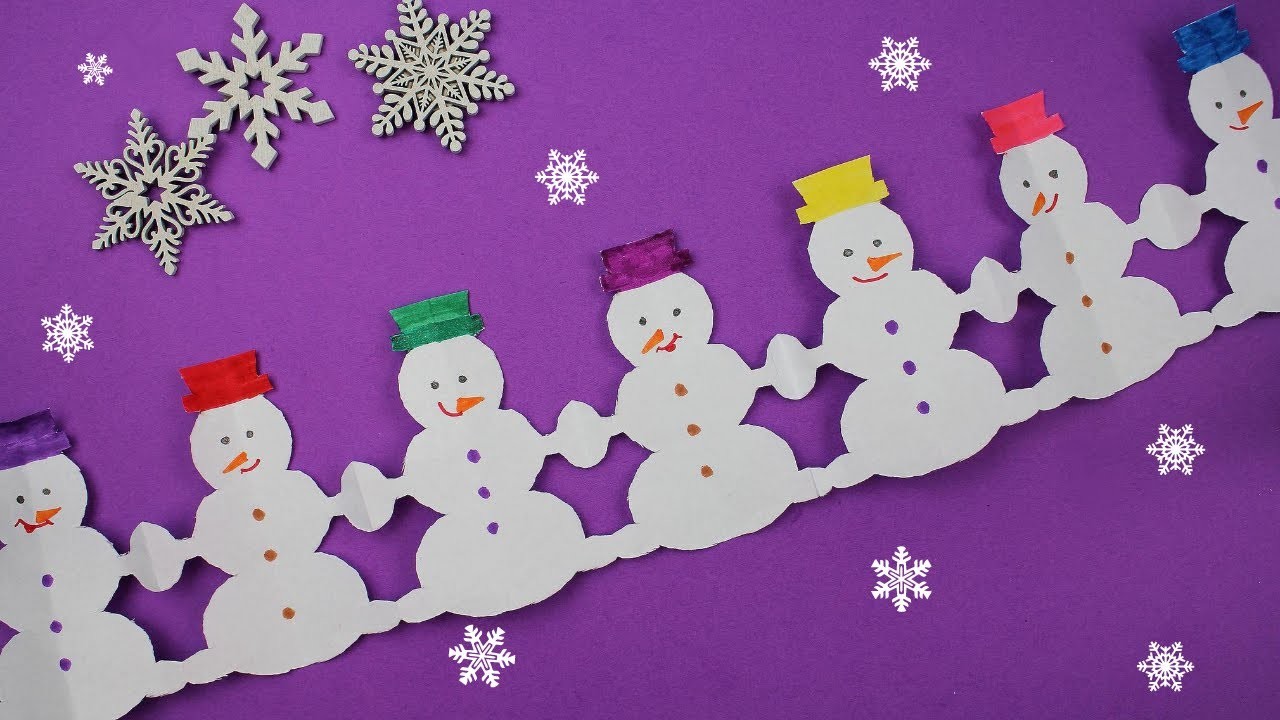 Easy decorative paper chain for Xmas | How to make a paper garland Snowman | DIY Paper cutting easy