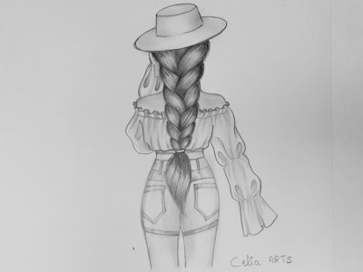 Girl Drawing Backside Jeans with Long Braid
