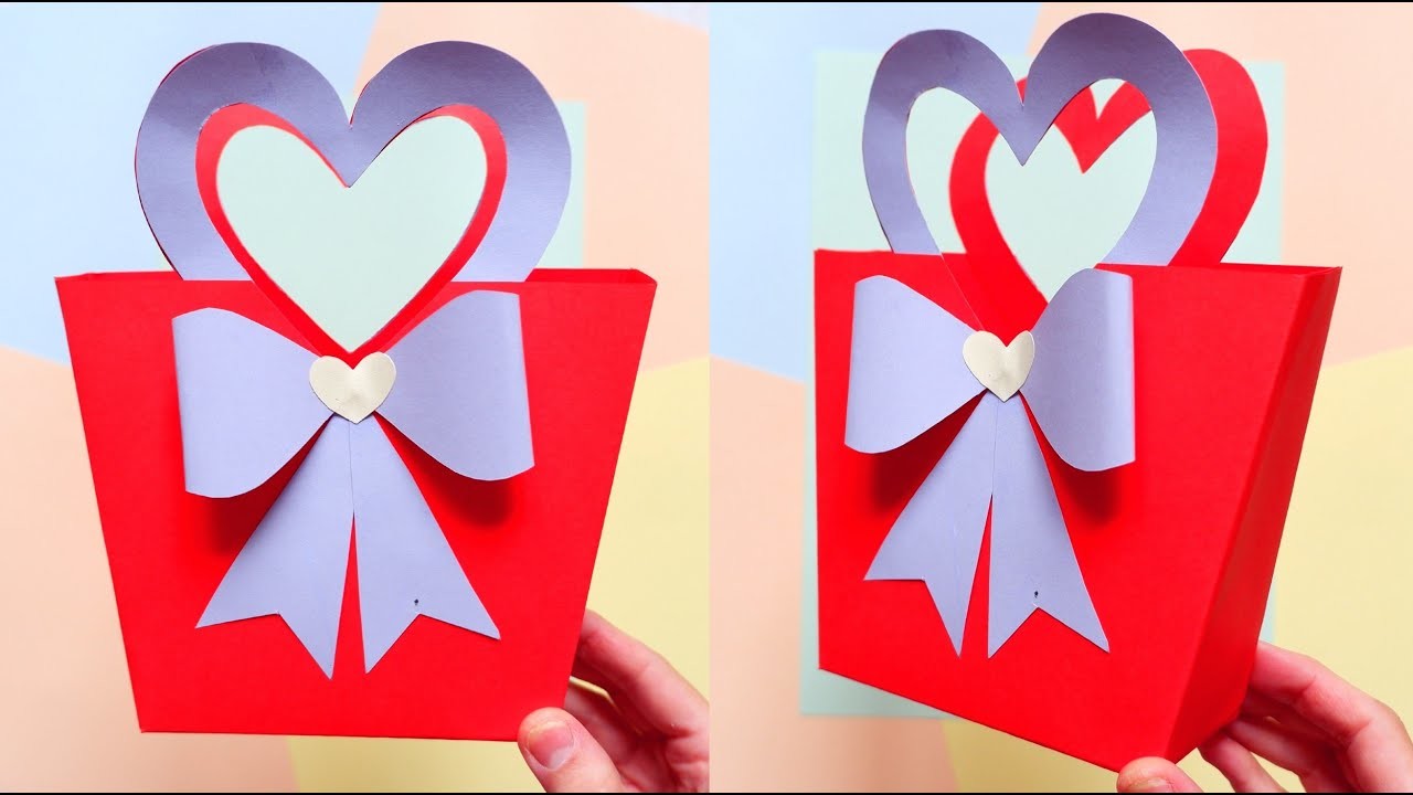 Paper Bag Making Tutorial (Very Easy) | How to make a paper gift bag step by step | Heart shaped bag