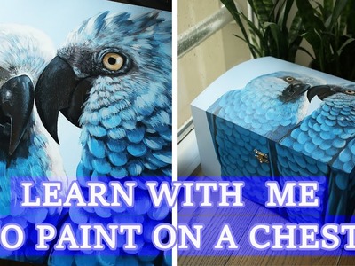 Parrot painting on a chest - how to decoupage - acrylic painting