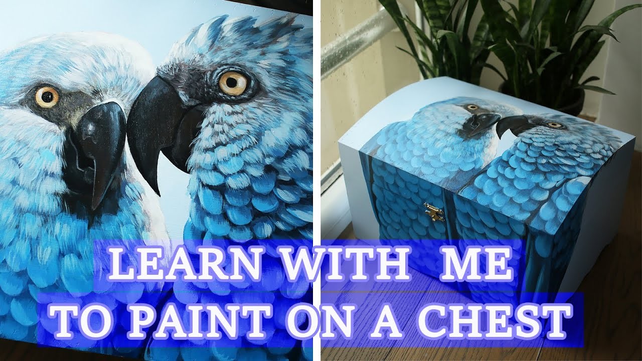 Parrot painting on a chest - how to decoupage - acrylic painting