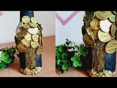 So cute!!!superb recycling idea you have never seen with glass bottle coin tree-DIY CRAFT