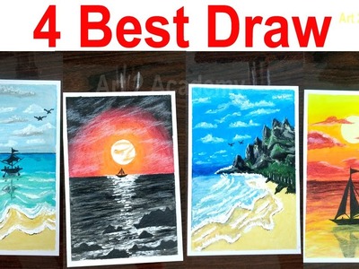 4 Best Draw Realistic Sea Beach Scenery  | Drawing | Art 2 Academy | #art , #art2academy , #panting