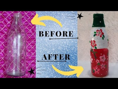 Bottle glass painting | DIY bottle art ideas |glass painting designs on bottles with acrylic colours