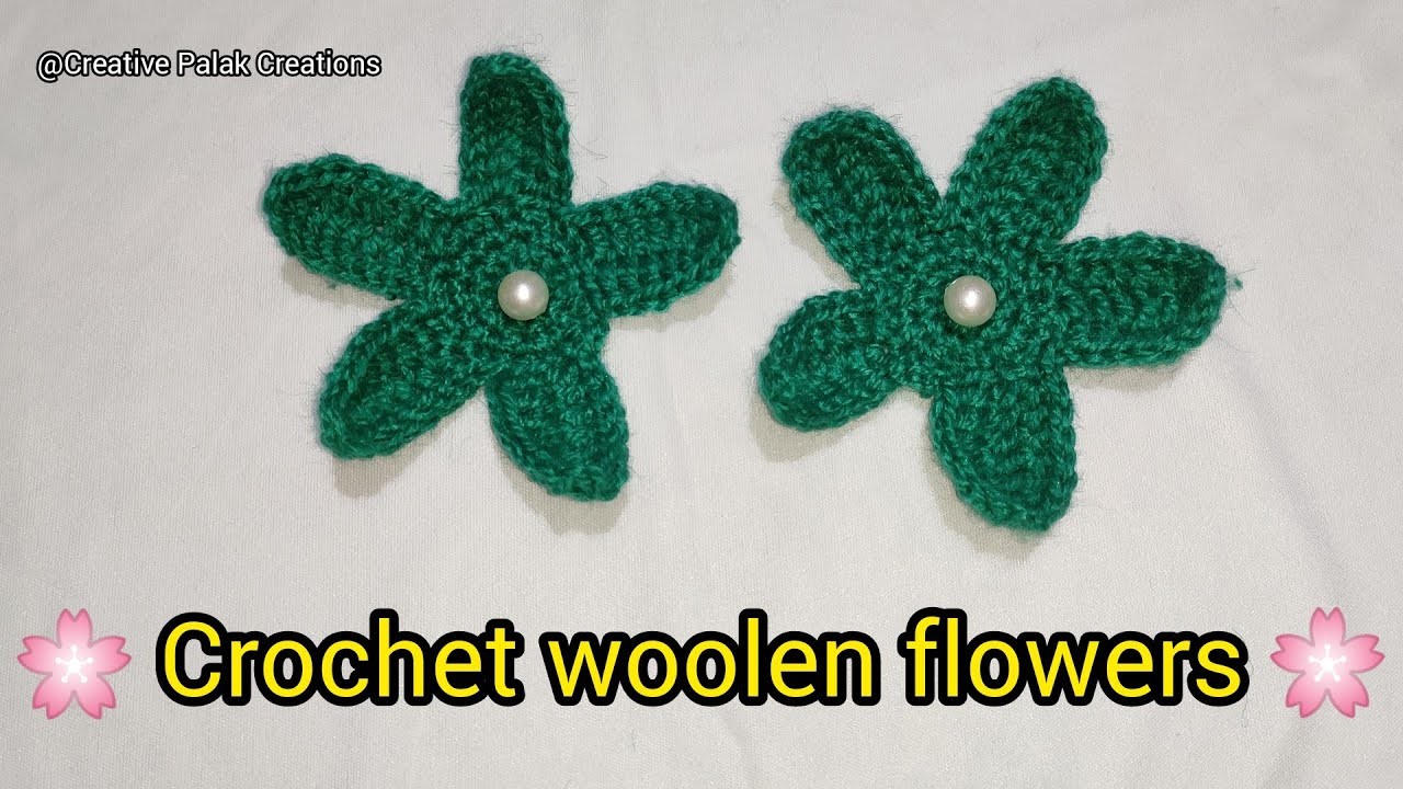 Crochet woolen flowers for cap, dress, baby booties, socks, hair band and other yarn project.