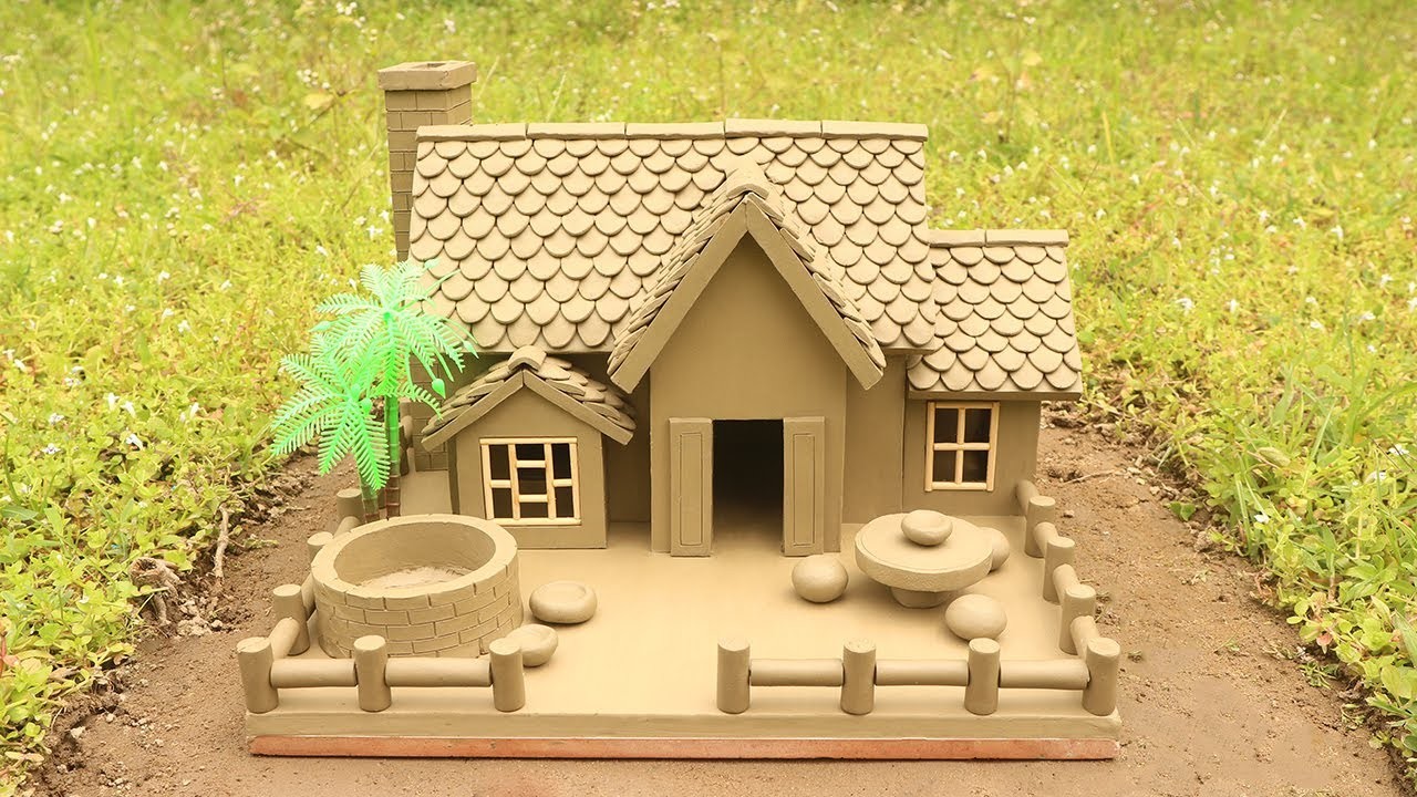 DIY miniature clay house || Great way to make a clay kitchen set with water wells & miniature table