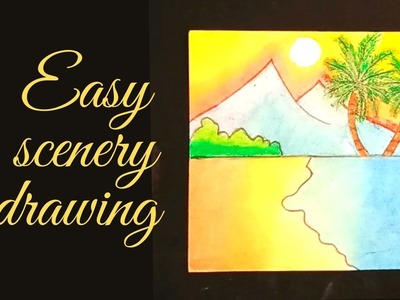 How to draw a Beautiful sunset in the beach.Easy sunset scenery drawing.easy oil pastel drawing