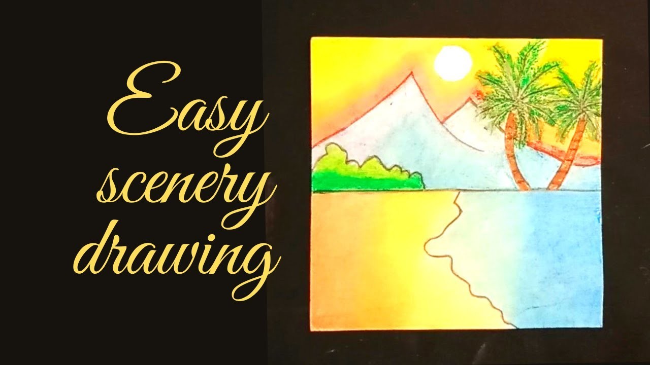 How to draw a Beautiful sunset in the beach.Easy sunset scenery drawing.easy oil pastel drawing