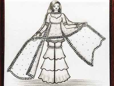 How to draw a Girl with beautiful Sharara Dress | Girl drawing | Traditional dress | Mandala art