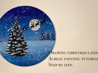 How to draw christmas landscape with acrilic step by step. Free art lessons. Drawing tutorial.