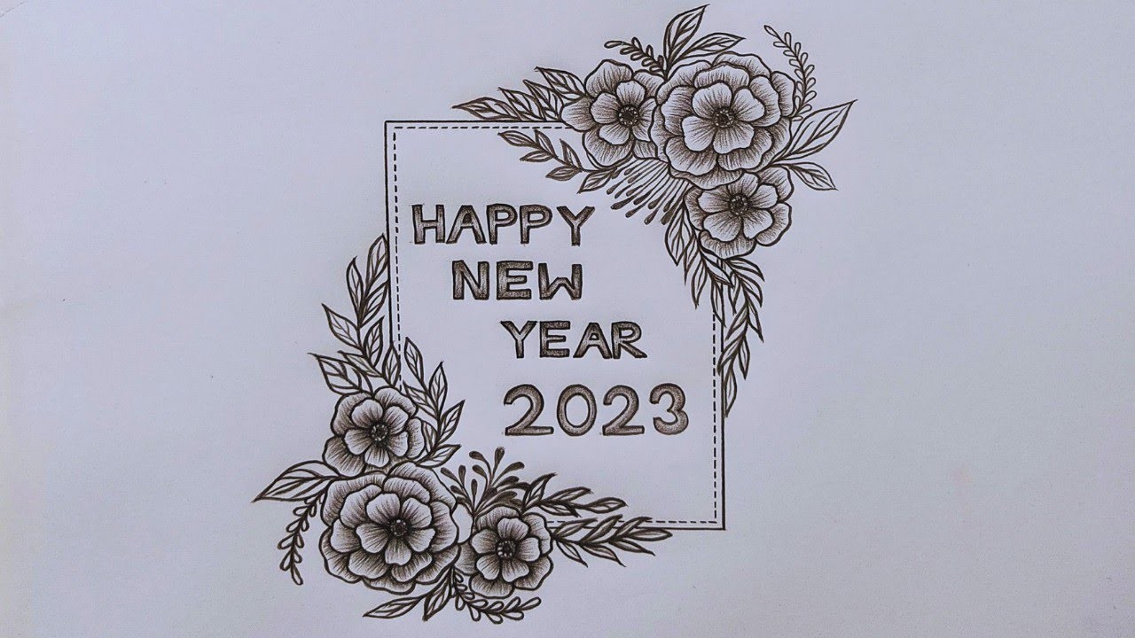 How To Draw Happy New Year Greeting Card Design||Easy Drawing Of Happy New Year 2023 For Beginners.