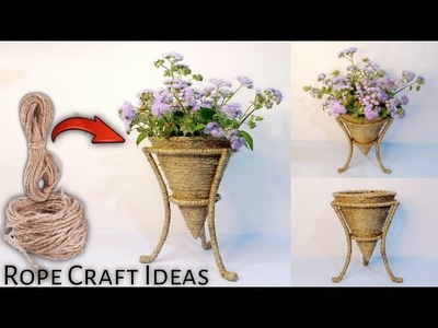 How To Make Flower Showpiece || How To Make Flower Pot With Rope || Diy Jute Rope Flower Vase