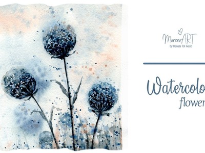 Watercolor winter flowers - simple tutorial for beginners