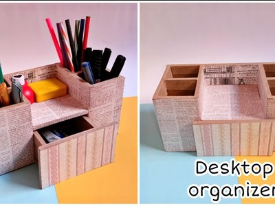 DIY - Desktop Organizer from cardboard | Pen Holder Organizer | Cardboard Craft Idea