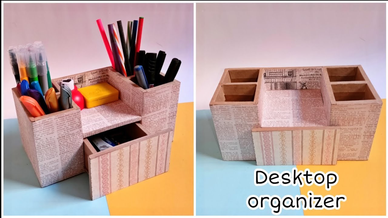 DIY - Desktop Organizer from cardboard | Pen Holder Organizer | Cardboard Craft Idea