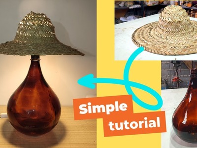 DIY Glass Table Lamp With a Straw hat