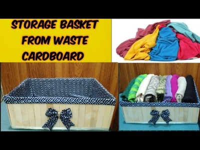 DIY space saving basket for clothes || hacks for organizing wardrobe|| cardboard organizer