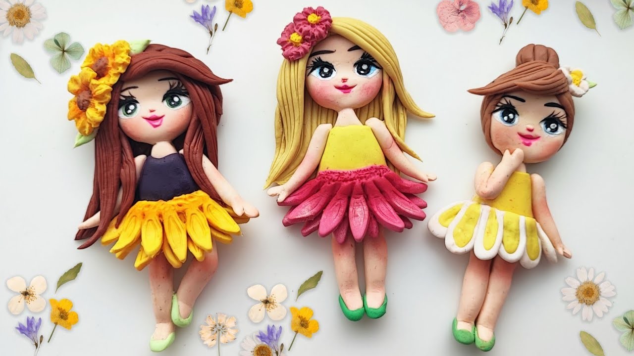 Floral Dolls Tutorial using Cold Porcelain Clay | Air Dry Clay | Clay Craft Ideas