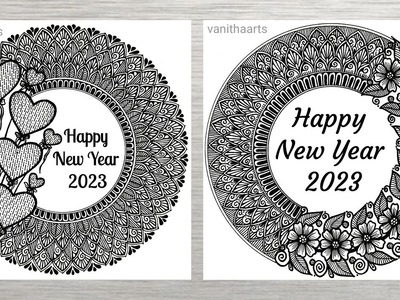 Happy New Year 2023 Mandala Art | How to draw mandala for beginners | New year drawing | Doodle art