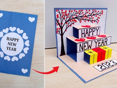 Happy new year card 2023. DIY New year pop up greeting card. How to make new year greetings card