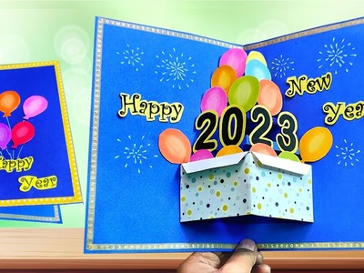 Happy New year card 2023. How to make new year greeting card. DIY New year card making easy