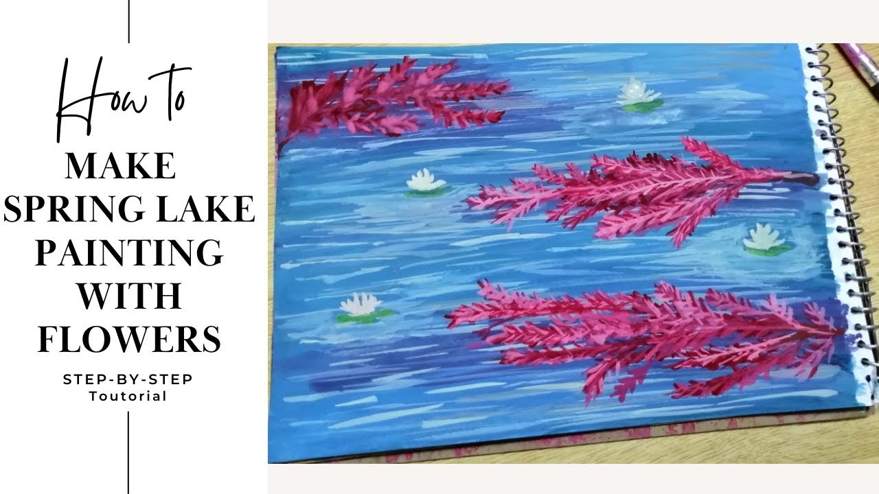 Happy New Year Painting 2023 | Spring lake painting tutorial with flowers Step by Step