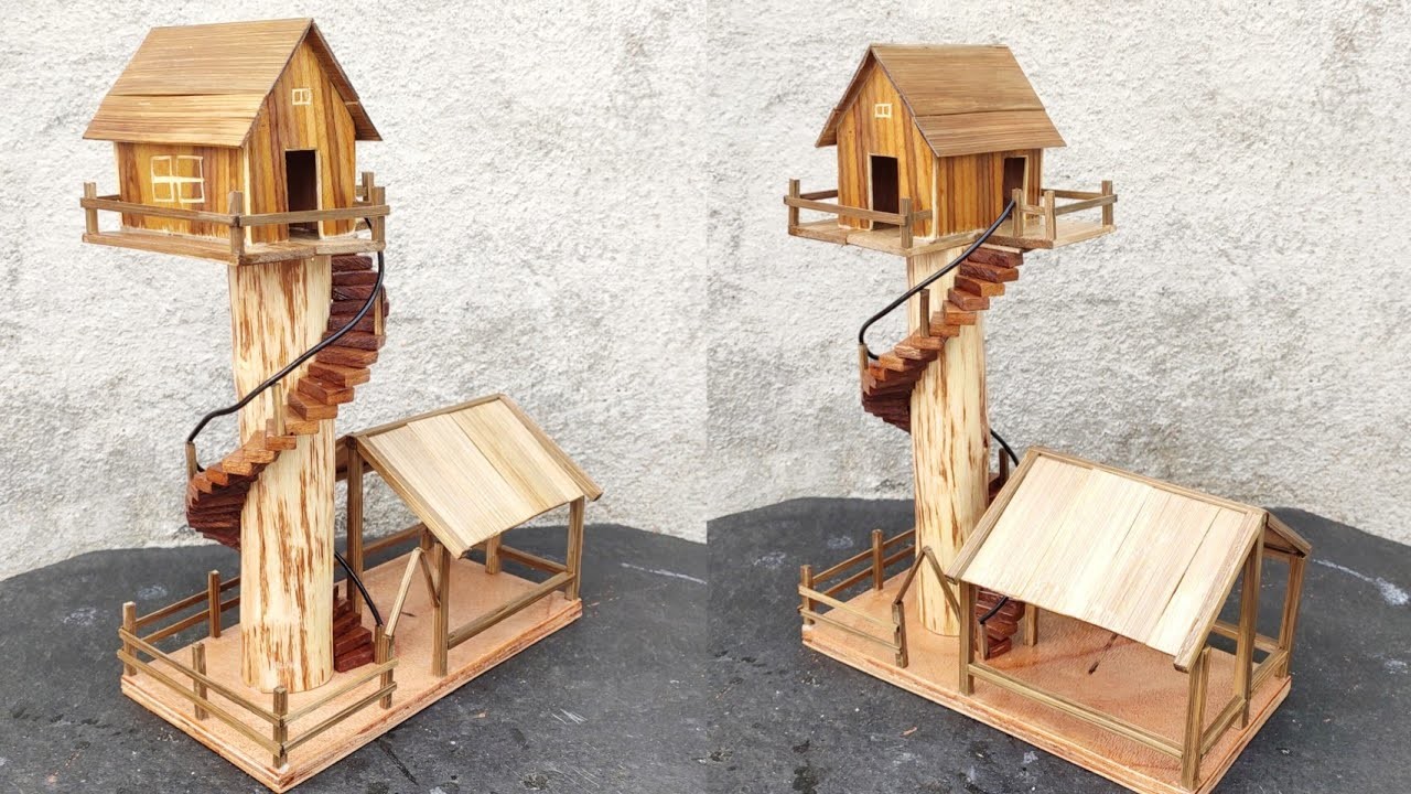 Miniature tree house | how to make miniature tree house | wooden house | diy small house  | artwork