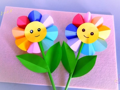 Paper Rainbow Flowers. Paper Craft For Kids