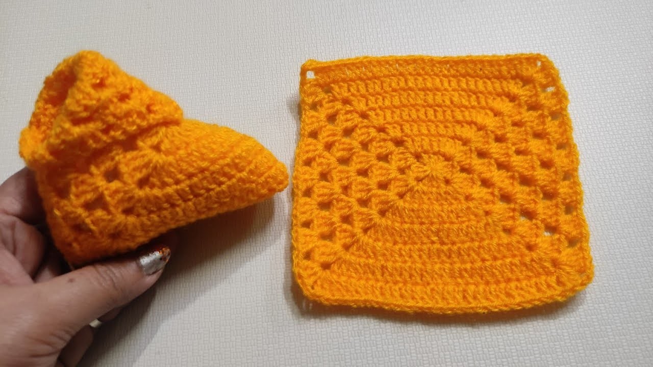 ???????? amazing very easy crochet granny square baby booties. size 0-3months to 7 year. .