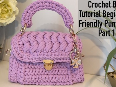Como Tejer Un Bolso en Trapillo Con -punto Puff how to crochet beautiful tshirt yarn bag.