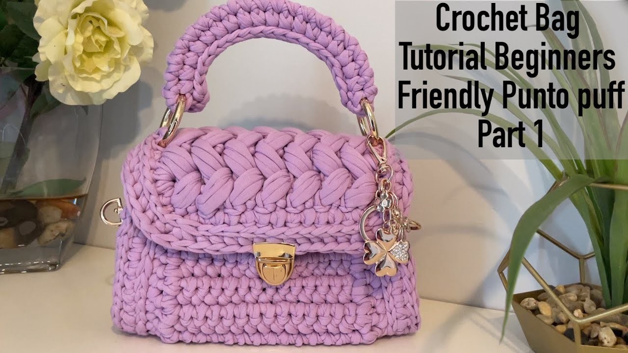 Como Tejer Un Bolso en Trapillo Con -punto Puff how to crochet beautiful tshirt yarn bag.