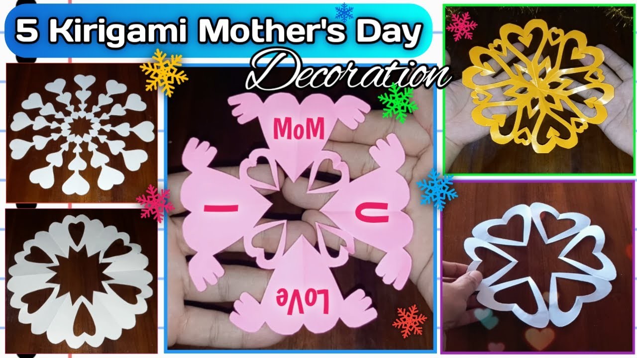 DIY Tutorial - 5 Paper Cutting Art. KIRIGAMI : Heart Design for Mother's Day Decoration