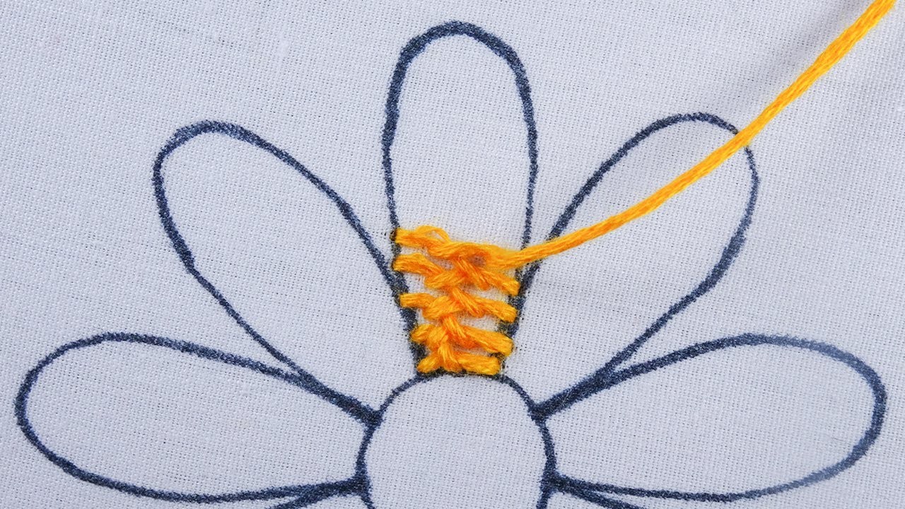 Easy Spanish Needle art floral design with easy following hand embroidery tutorial for beginners