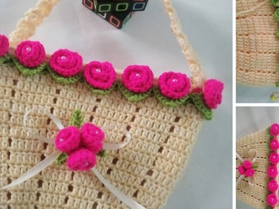 How to crochet beautiful mini roses hand bag with an easy and neat lining a perfect pattern ????